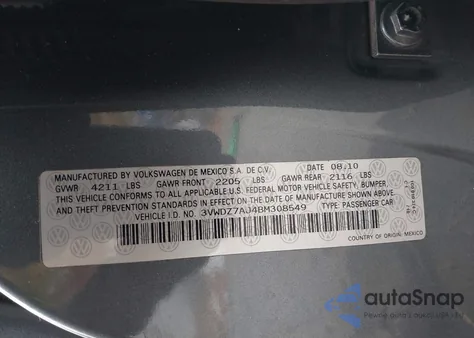 2011 Volkswagen Jetta 2.5L Se z USA, uszkodzony, nr VIN 3VWDZ7AJ4BM308549